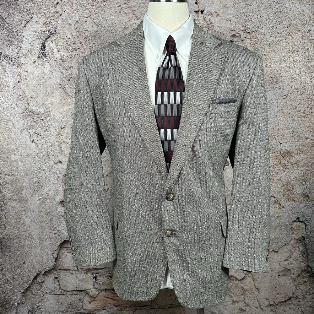 Vintage Robert Stock Tweed Jacket 48L Brown Tan 100% Silk Blazer Sport Coat